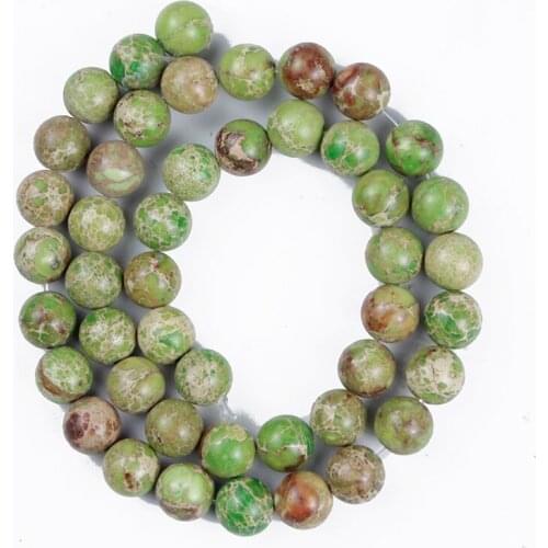 Natural Stone Beads Surface Crack Fruit Green Emperor Round Smooth Loose Beads for Making DIY Bracelet Earrings 4/6/8/10/12mm
