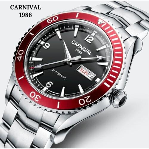 CARNIVAL Fashion Sport Watch 5bar Diving Automatic Watch Men MIYOTA Movement Mechanical Watches Calendar Luminous Display Clock