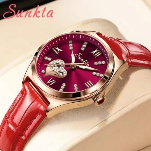 2021 LIGE Brand SUNKTA Women Watches Fashion leather Ladies Quartz Watch TOP Brand Luxury Dial Simple Rose Gold Women Watches