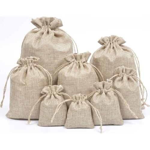 5PCS 7x9 9x12 10x15 15x20 17x23 20x30cm Jute Burlap Drawstring Gift Bags Christmas Halloween Wedding Birthday Party Candy Bags