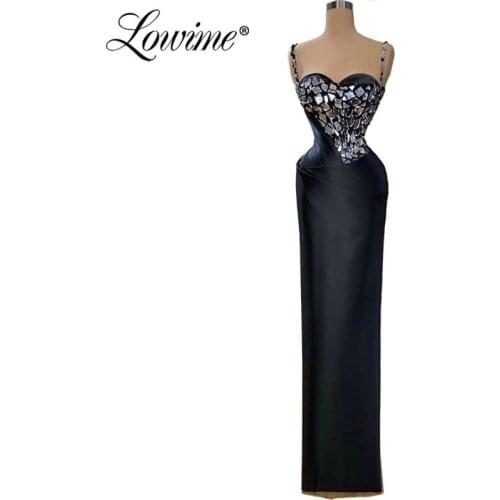 Elegant Simple Black Evening Dresses Backless Dresses Woman Party Night Beadings платье вечернее Dubai Formal Gowns Prom Dresses
