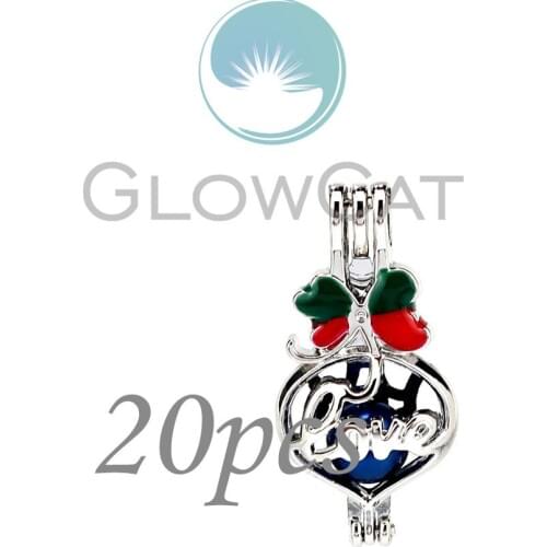 20x "Love" Letter Colors Enamel Bowknot Stone Beads Cage Locket Pendant Perfume Diffuser Pearl Cage KK1134