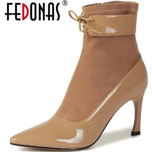 FEDONAS Elegant Female Ankle Boots Autumn Winter Genuine Leather High Heels Boots Newest Side Zipper Wedding Party Shoes Woman