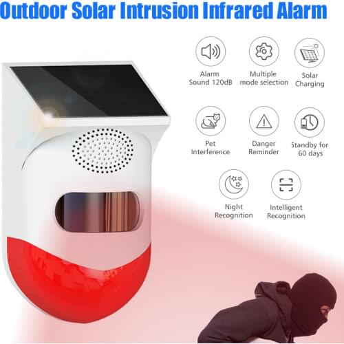 Solar Infrared Alarm Detector Sensor RF433 Remote Control Wireless Home Burglar Security Alarm Siren PIR Motion Sensor Detector
