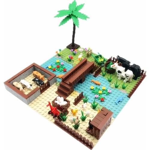 Mini Farm Creator Building Blocks Toys for Kids MOC Parts Trees Animals Pig Chicken Coop Compatible Classic DIY Bricks Cow Horse