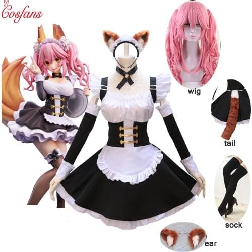 Fate Grand Order Cosplay Costume Tamamo no Mae Cosplay Costume Maid Dress Fate/EXTRA FGO Holloween Party Full Sets and wig 2019
