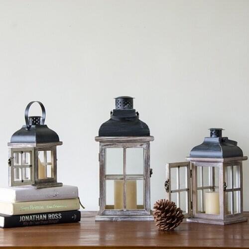 Moroccan Decor Retro Wood House Candlestick Europe Romantic Wedding Candle Holder Lantern Retro Pub Home Decoration Candle Stand