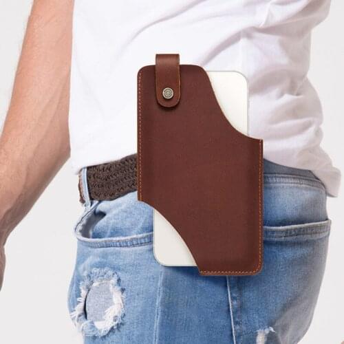 Mens Genuine Leather Waist Packs High Quality Vintage Mobile Phone Bag Cell Phone Pack Connecting Belt Fashion Leisure New