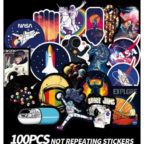 100Pcs Space Universe Stickers Book Luggage Laptop Fridge Skateboard Waterproof Cool Sticker for Kids PVC Stickers Pack Gifts