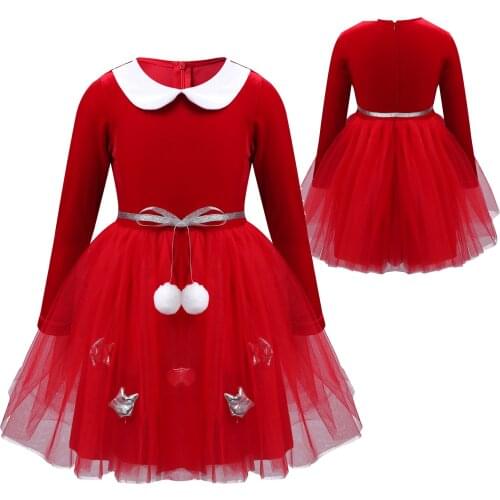 New Kids 2020 Baby Girls Christmas Lace Dresses Costume Birthday Party Robe Princess Enfant Fille Sequined Clothing Mesh Dress