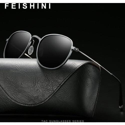 FEISHINI Oval Brand Designer Fashion Unisex Sun Glasses Polarized Coating Aluminum Sunglasses Men Round Male Eyewear For Women