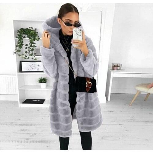 Retro Imitation Mink Fur Long Coats Outcoats Women Solid Colors Hooded Fashion Faux Fur Coats Big Pocket Casual Commute Outwears
