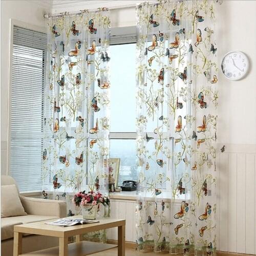 High Quality Pastoral Romantic Colorful Butterfly Organza Tulle Curtains for Living Room Childrens Bedroom Window Drape wp348#3