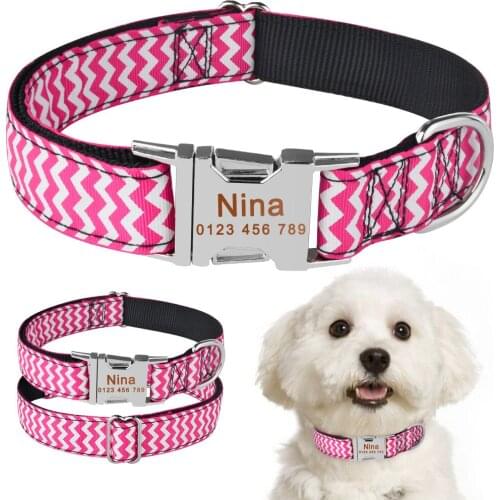 AiruiDog Personalized Dog Collar Fabric ID Name Tag Buckle Custom Engraved Puppy S M L