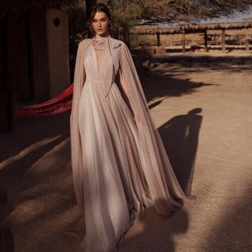 Eightree Grey Wedding Dress With Cloak 2021 V Neck Bridal Gowns Backless Sleeveless A-Line Bride Beach Dresses vestidos de noiva