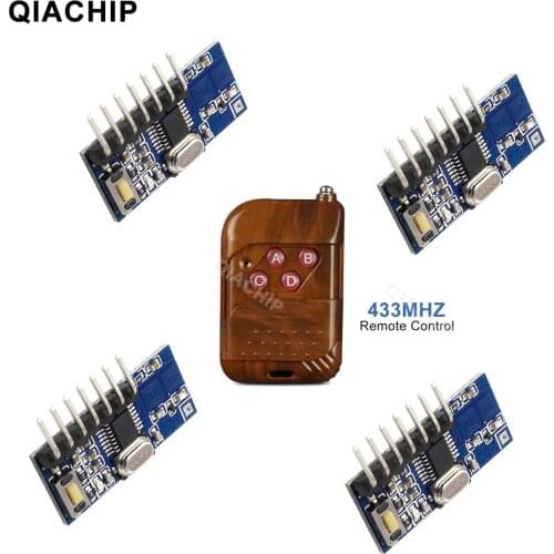 QIACHIP 433mhz RF Relay Receiver Module Wireless 4 CH Output With Learning Button and 433 Mhz RF Remote Controls Transmitter Diy