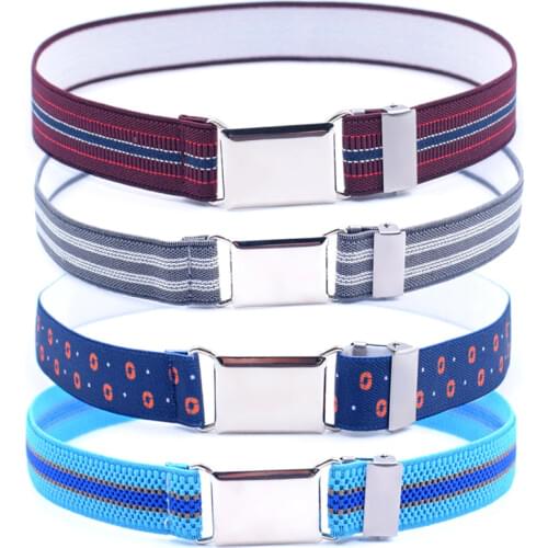 AWAYTR Kids Children Adjustable Belt Stripe Stretch Elastic Handmade Canvas Waistband Easy Buckles Boys Girls Pants Belt 60cm