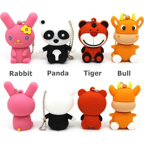 Cartoon pink rabbit/panda/tiger/bull usb flash drive disk memory stick pendrive 4GB 8GB 16GB 32GB Pen drive personalized animal
