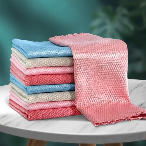 1/5Pcs Microfiber Cleaning Towel Fish Scale Wipe Cloth Anti-grease Wiping Rag Super Absorbent Washing Dish Kitchen Accessories