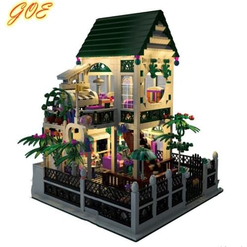 Creator City LED Romantic Villa Street View Building Blocks USB Socket Moc House Construction Toys Model Set Bricks Gifts
