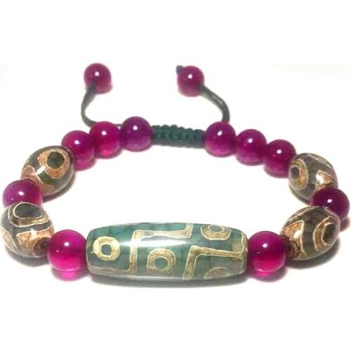 Tibetan characteristics agate DZI green khaki lucky 9 eyes men&women bracelet braided rope bracelet adjustable Free Shipping