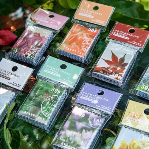 Yoofun 50pcs/pack Stamp Stickers Four Season Garden Series Plant Decorative Scrapbooking Stationery Sticker Diary Album Journal