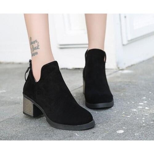 2019New Arrvial Women Boots Ankle Winter Shoes Thick Heels Slip On Chelsea Boots Woman Round Toe Casual Shoes Female