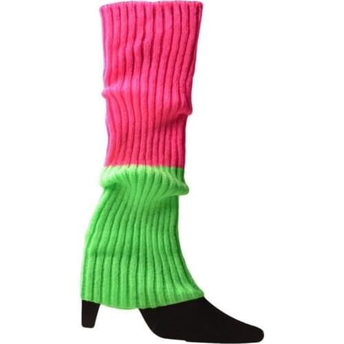 Women Fluorescent Neon Colored Knit Leg Warmers Ribbed Footless Socks Stockings Halloween Dance Party Accessories
