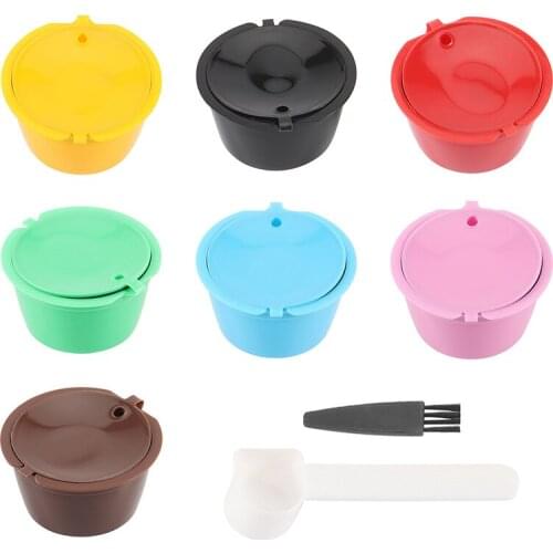 1Set Refillable Coffee Capsules Pods Reusable Coffee Filter Plastic with Spoon Brush High Quality