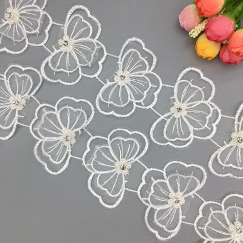 20x Butterflies Vintage Diamond Bead Lace Trim Embroidered Wedding Dress Veil Ribbon Applique Trimmings Sewing Craft