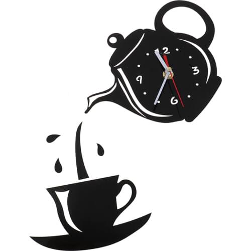 New Creative DIY Acrylic Coffee Cup Teapot 3D Wall Clock Decorative Kitchen Wall Clocks Living Room Dining Room Home Decor Clock