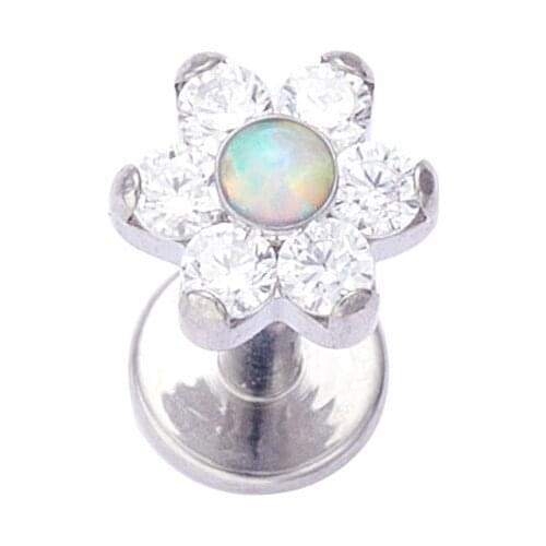 ASTM F136 Titanium Internally Threaded Flower Labret Ring Body Piercing