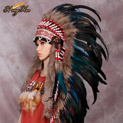 Turquoise Indian Hoofdtooi veren hoofdtooi indian war bonnet indian feather kostuum veer hoed