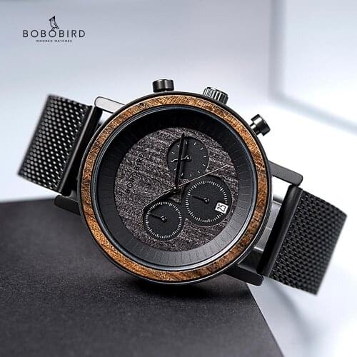 2020 BOBO BIRD Wood Watch Chronograph Timepieces Men Quartz Wristwatches relogio masculino Date Display Clock with Gift Box