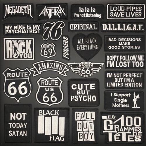 Punk Black and White Words Clothes Patch Iron On Letter Embroideried Stickers for Clothing Jacket Jeans Fabric DIY Badge Appliue