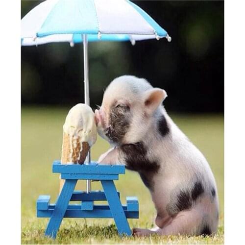 Diy Full Square Animal Little Pigs Eat Ice Cream Embroidery Rhinestone Mosaic Needlework Diamond Painting Crafts FH666