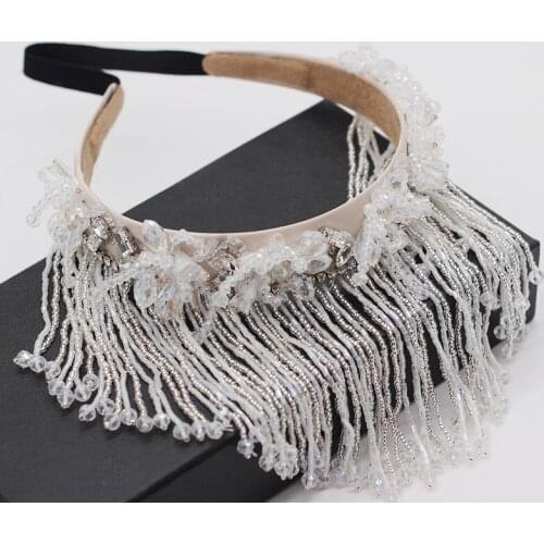 Crystal fringed long hair band female New cross-border fashion personality crystal handmade multi-layer tassel hair 655