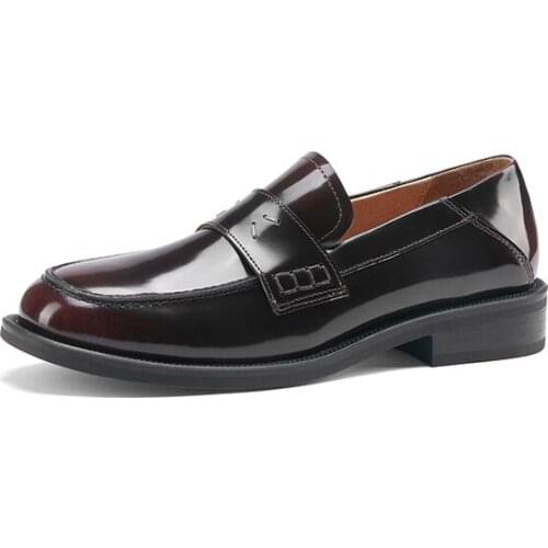 EGTPINAOP GenuineCowLeather Round-Headed Low-Heeled Shoes Loafers For Spring Retro Loafers Womens Shoes Rubber SoleHandstitch