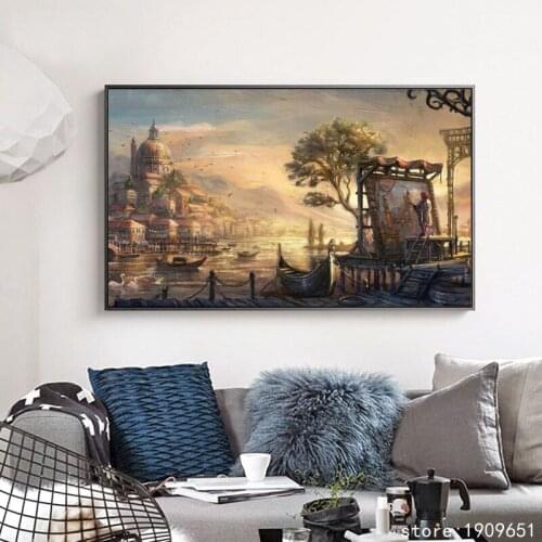 Cotton no frame classical sea boat landscape canvas printings oil painting printed on cotton wall art decoration pictures
