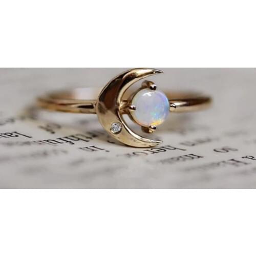 Dainty Gold Fire Opal Ring Moon of My Life Rings for Women Crystal Engagement Wedding Ring Female Anel Jewelry