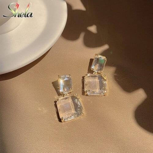 Korean New Style Luxury Elegant Shiny Square Crystal Dangle Earrings For Female Party Daily Jewelry S925 Pins