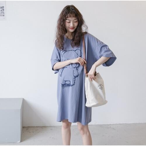 Summer Dress Expectant Mother Maternity Half SleeveCartoon Long TShirt Pregnancy Round Neck Dresses Pregnant Women Loose Clothes