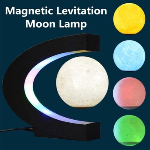Magnetic Levitation Moon Lamp Creative LED Colorful Night Light Decor Silent Sleepping Home Office Desktop Decor Lamp For Gift