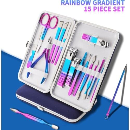 7/10/12/15pcs Titanium Colorful Nail Clippers Set Professional Scissors Suit No Hurt Trimmer Grooming Manicure Cutter Kit TSLM2