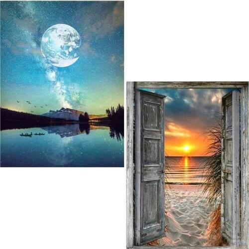 Full Square Drill 5D DIY Diamond Painting Scenery Cross Stitch Kit Embroidery Starry Sky Door Rhinestone Mosaic Home Decoration