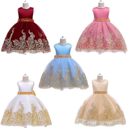 Fancy Wedding Sleeveless Sequins Party Birthday Embroidery Printing Net Yarn Tutu Dresses Princess Kids Baby Dress For Girls New