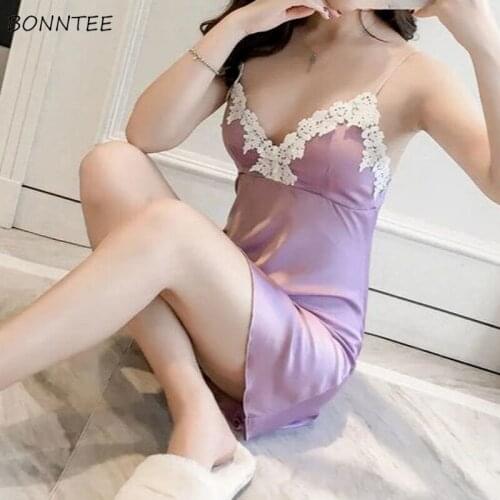 Nightgowns Women Leopard V-neck Sleeveless Korean Style Sexy Simple Lace Fashion All-match Chic Leisure Sleepwear Sleepshirts