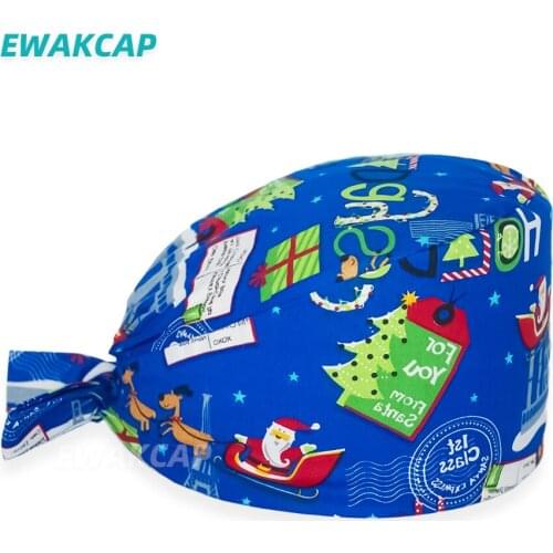 New Surgicals Cap with Sweatband Adjustable Christmas Printing Pet Lab Clinic Dental Surgeon Nurse Scrubs Caps Cartoon Scrub Hat