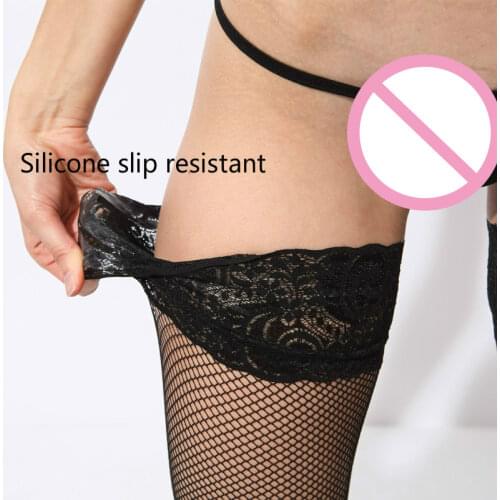 New Sexy Mesh Stockings Women Sexy Lace Top Sheer Stay Up Knee Thigh High Silicone Stockings Fishnet thigh high stockings SL-08