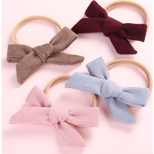 New Arrvied 2018 Winter Baby Girls Corduroy Cotton Bows Headbands Sofftest Nylon Head Bands For Girls Infant Hair Accessories